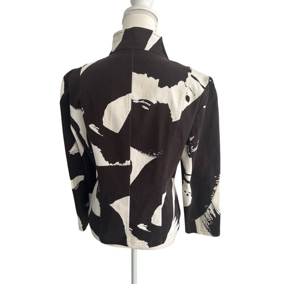 ELLEN TRACY Company Brown White Print Blazer Jacket Size 8 - Picture 4 of 8